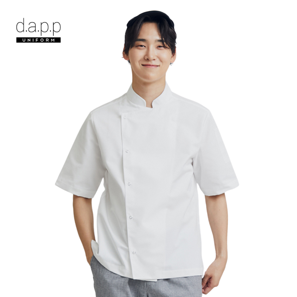 dapp Uniform เสื้อเชฟ เสื้อกุ๊ก แขนสั้น คอจีน รุ่น Clark สีขาว (TJKW1028DPS)