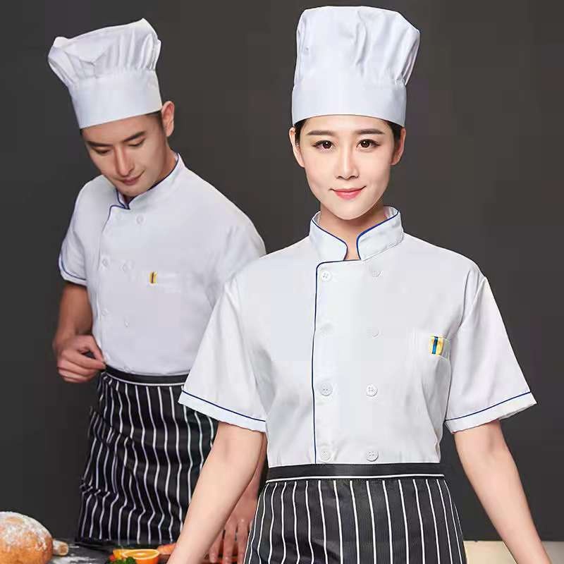 ชุดเชฟ3ชิ้น เสื้อ+ผ้ากันเปื้อน+หมวก UNISEX Chef overalls LONG ชุดเชฟทำอาหาร เสื้อแขนยาว
