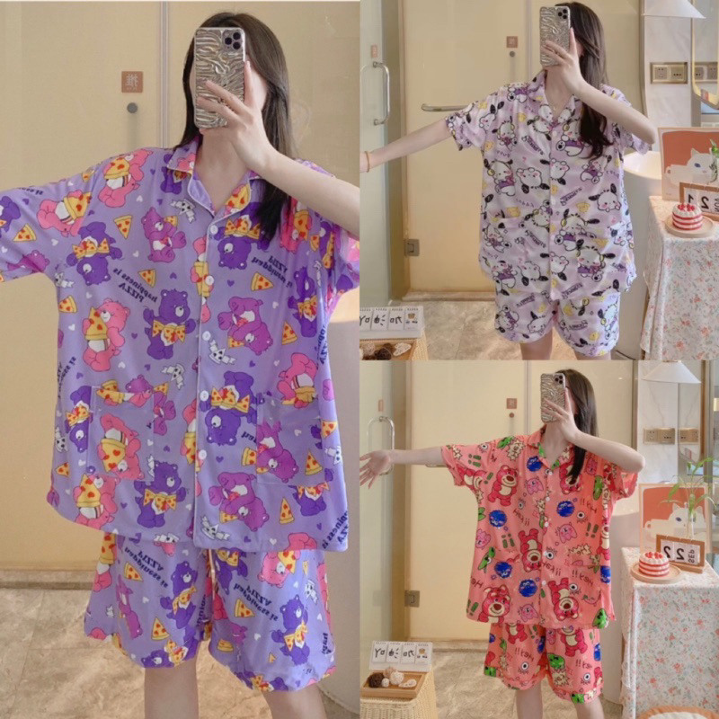 🎀ชุดนอน อก 52บิ๊กไซส์ แขนสั้นขาสั้นลายการ์ตูน ผ้าบางเบาใส่สบาย - 2