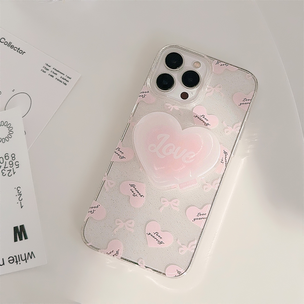 ส่งจากไท เคสโทรศัพท์มือถือ โปร่งใส อร่าม รูปหัวใจ โค้งคำนับ เคสกันกระแทก สําหรับ iPhone 15 Pro Max 15Pro 15 14 13 12 11