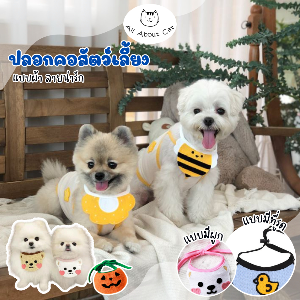 [ ABC cat ] [ปลอกคอPC005] ปลอกคอแบบผ้า สำหรับสัตว์เลี้ยง แบบผูก และแบบมีที่รูด