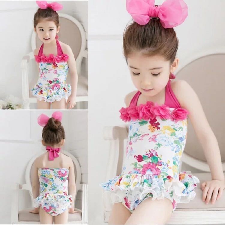 Babyonline(Y105)A4 ชุดว่ายน้ำวันพีชแบบผูกคอสำหรับเด็กผู้หญิงลายดอกไม้น่ารัก แนะนำอายุ9เดือน-5ปี