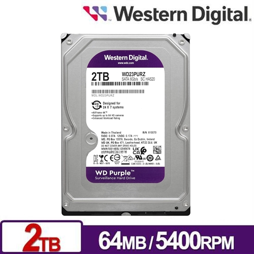 2TB HDD (ฮาร์ดดิสก์กล้องวงจรปิด 3.5") WD PURPLE - SATA3 (WD23PURZ) รับประกัน 3 - Y