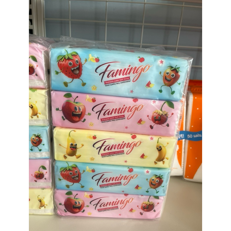 ทิชชู famingo  ยกแพ็ค 5ชิ้น ทิชชูเช็ดหน้า ไม่เป็นฝุ่น เนื้อละเอียด