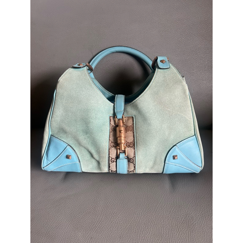 Gucci Turquoise Suede Calfskin Leather Small Jackie แท้💯 มือสอง