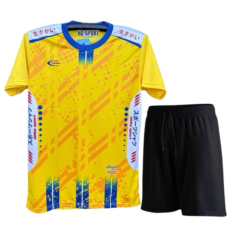 ชุดกีฬาพิมพ์ลายAB888เสื้อ+กางเกงดำธรรมดา