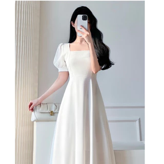 ชุดเดรสยาวแขนสั้นคอเหลี่ยม ใส่ออกงานได้ มีกระเป๋าข้าง สีพื้น 3 สี สง่างาม