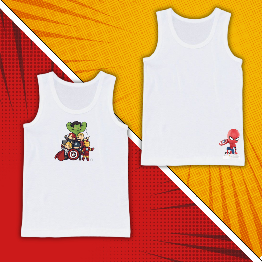 เสื้อซับในเด็ก เสื้อกล้ามลายการ์ตูนซุปเปอร์ฮีโร่ มีไซส์ 3ถึง 11 ขวบ ผ้านุ่มซักแล้วไม่ยับ