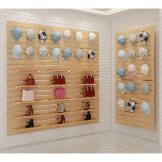 แผ่นผนังร่อง Slatwall Panel 122x122 ซม. MDF หนา 19 มม. พร้อมรางอลูมิเนียม แผ่นผนังเสียบ แผงโชว์สินค้า