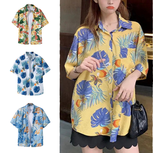 เสื้อเชิ้ตแขนสั้นสงกรานต์ ทรงหลวม แบบแห้งเร็ว เหมาะกับเดินชายหาด เสื้อฮาวาย สไตล์ฮาวาย เกาหลี สําหรับผู้ชายและผู้หญิง