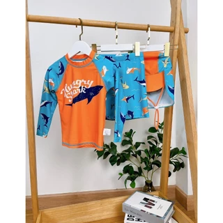 Uwae ชุดว่ายน้ำเด็กชายกันยูวี พร้อมหมวกกันแดด Blue&Orange Sharks รุ่น UV380