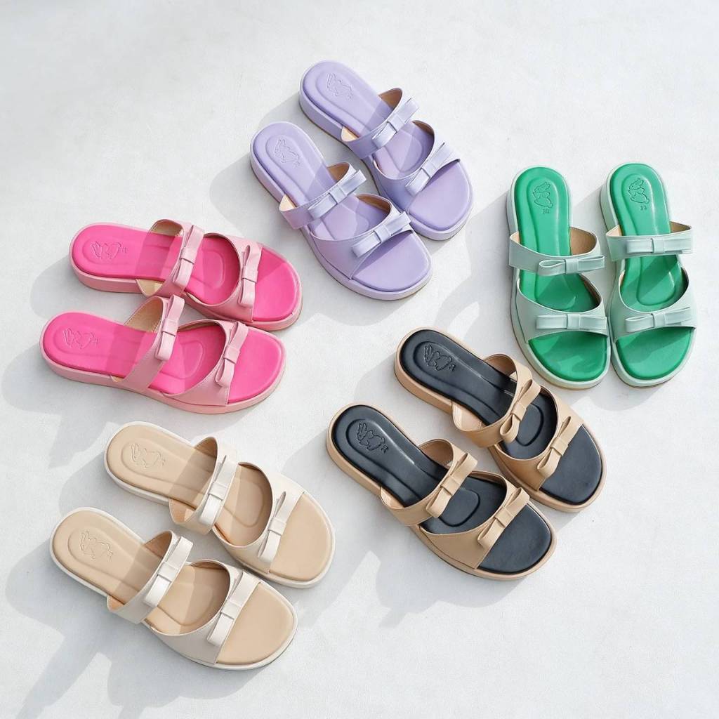 พร้อมส่ง BUNNIE รองเท้าส้นตึก สูง 1.5 นิ้ว แต้งโบว์ใส่สบาย