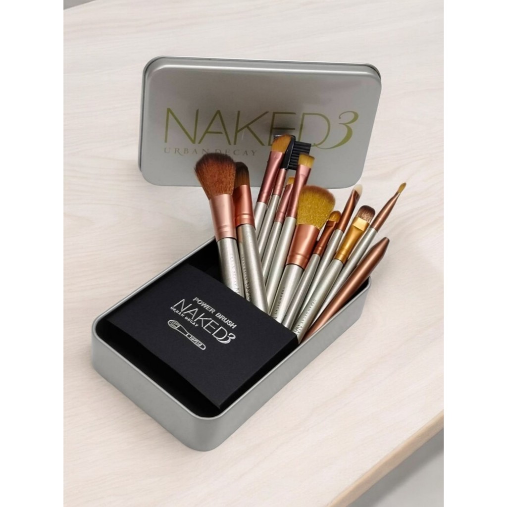 ชุด NAKED 3 แปรงแต่งหน้า 12 ชิ้น ดีไซน์เก๋ พร้อมกล่องเหล็ก