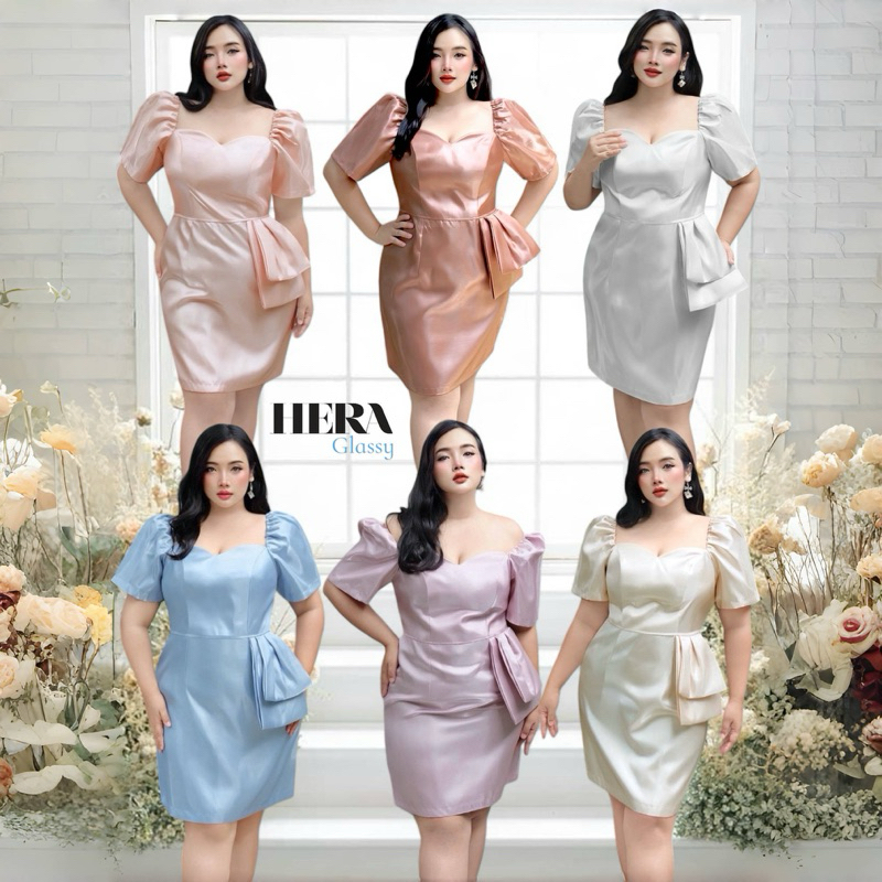Hera Glassy Dress ชุดออกงานไซส์ใหญ่สุดหรู ผ้าไหมไข่มุก อก40-48นิ้ว