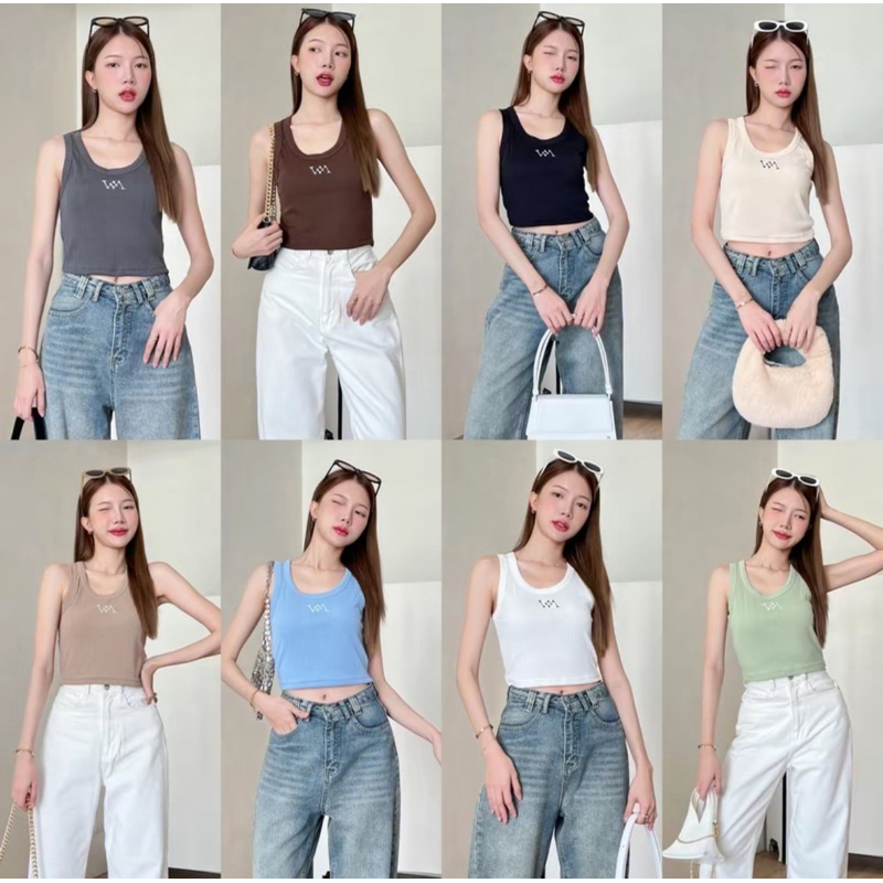 W Tank Top : Tank Top เสื้อกล้ามผ้าร่องลิซ่า ร่องเล็ก ไม่เปิดหลังปัก W Warin รหัส WR-13