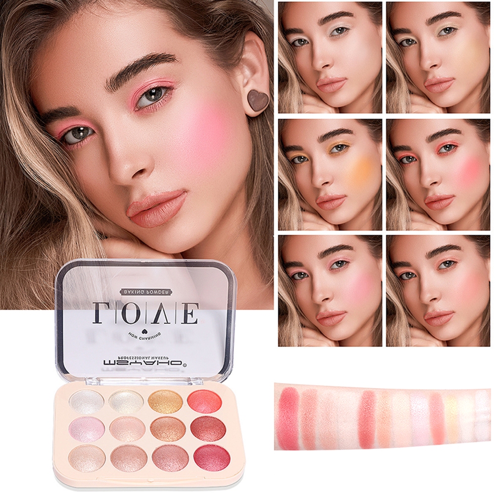 BEIKOTT 12สี อายแชโดว์อบ ไฮไลท์บลัช กระบวนการอบ กันน้ำและติดทนนาน ประกายมุก 12-Color Baked Eyeshadow