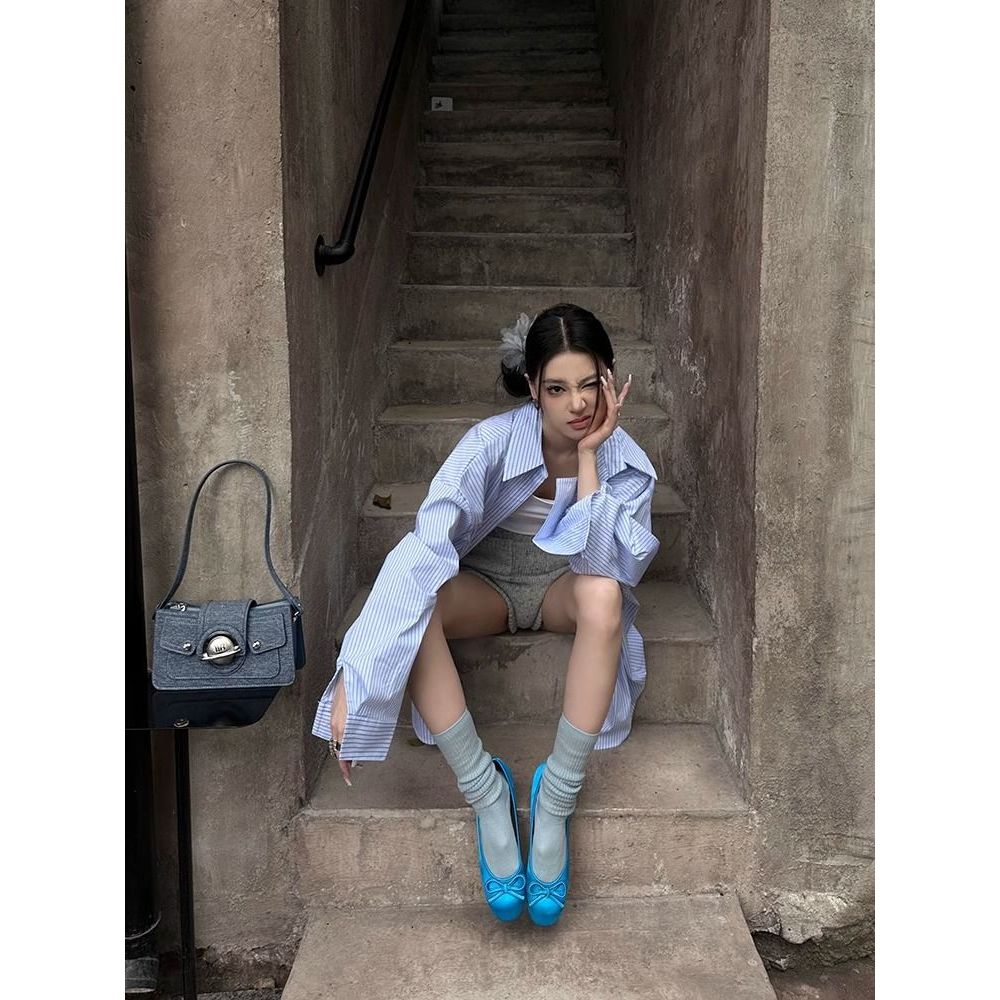 NEW ❤ รองเท้าแมรี่เจน รองเท้าส้นแบนของผู้หญิง ผ้าซาติน คุณภาพดี สะดวกสบาย อ่อนนุ่ม สีฟ้าสวยมาก - รูปที่ 6