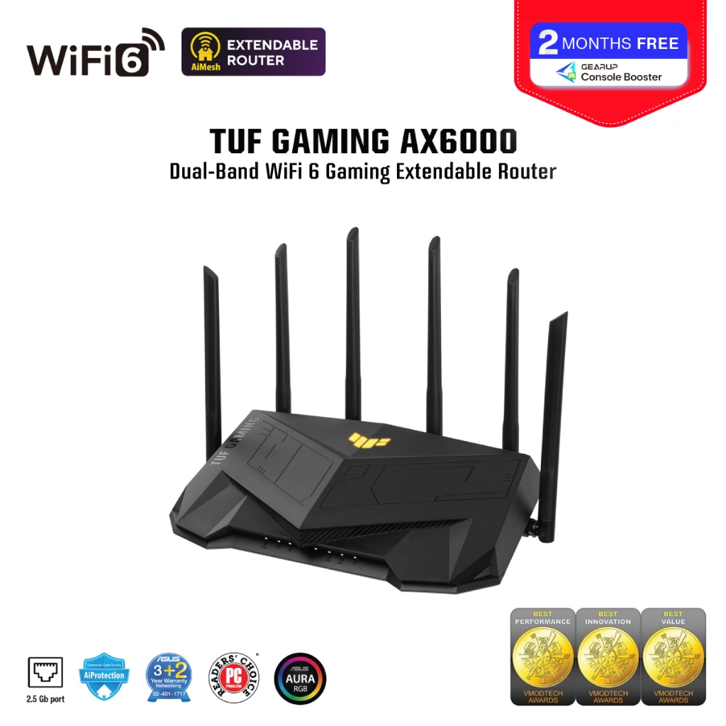 ASUS TUF Gaming AX6000 Dual Band WiFi6 AiMesh Extendable Gaming Router, Dual 2.5G Ports