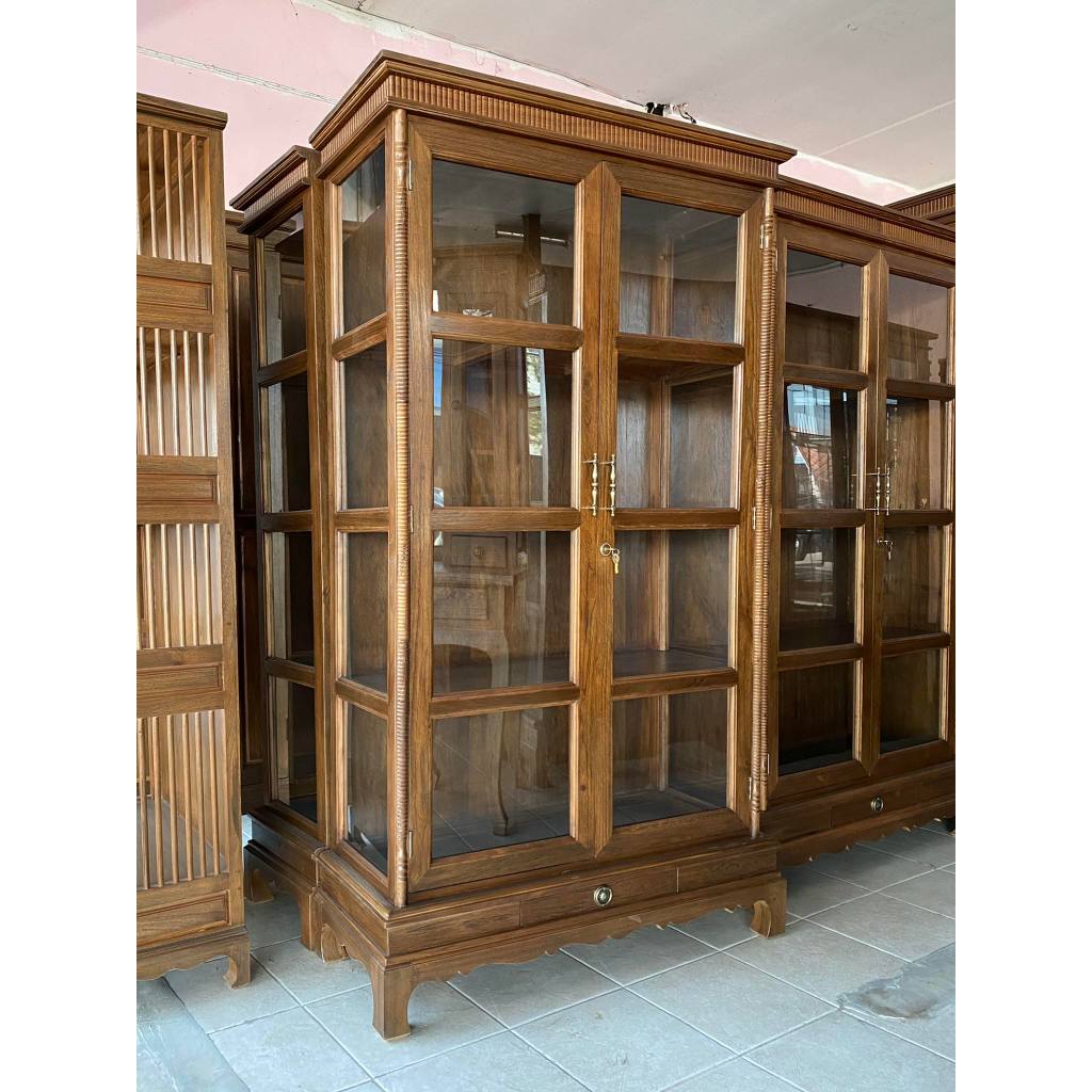 ตู้โชว์ ไม้สักแท้ สูง 180 x กว้าง 100 x ลึก 40 cm. (จัดส่งทั้งตู้) Teak Wooden Mirror มี 2 สี มีประกันสินค้า