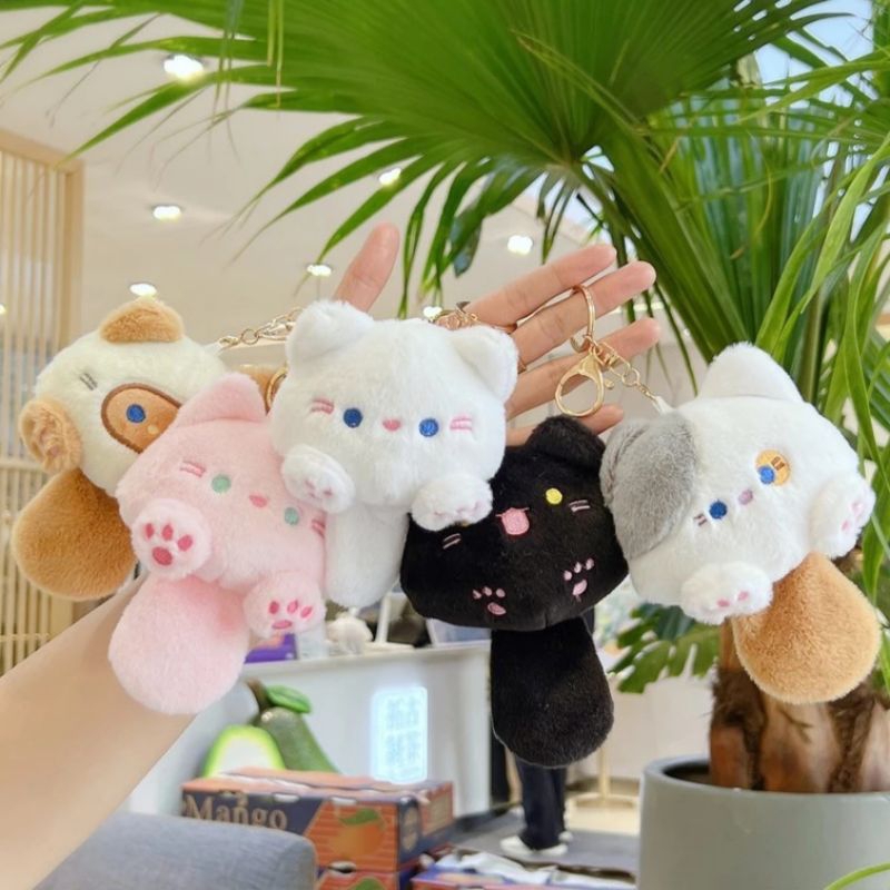 พวงกุญแจตุ๊กตาแมว หางบีบได้มีเสียง มีสินค้าพร้อมส่ง ห้อยกระเป๋า