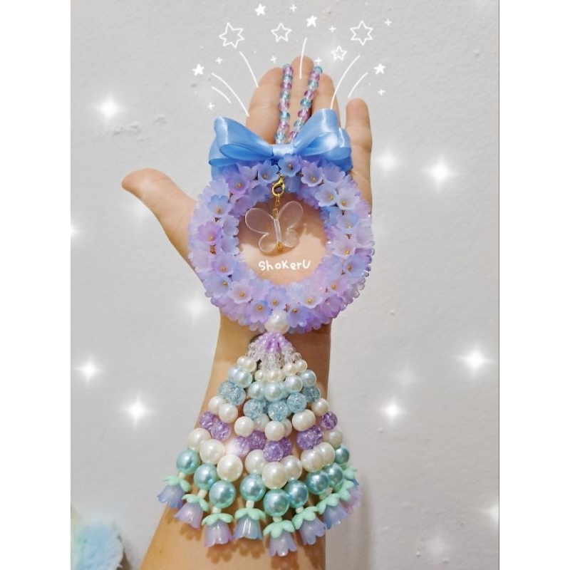 ChoKerU Thai Garland สีม่วงเหลือบฟ้าพาสเทล พวงมาลัยลูกปัด พวงมาลัยห้อยหน้ารถไหว้พระ พวงมาลัยไหว้ โชเกรุ