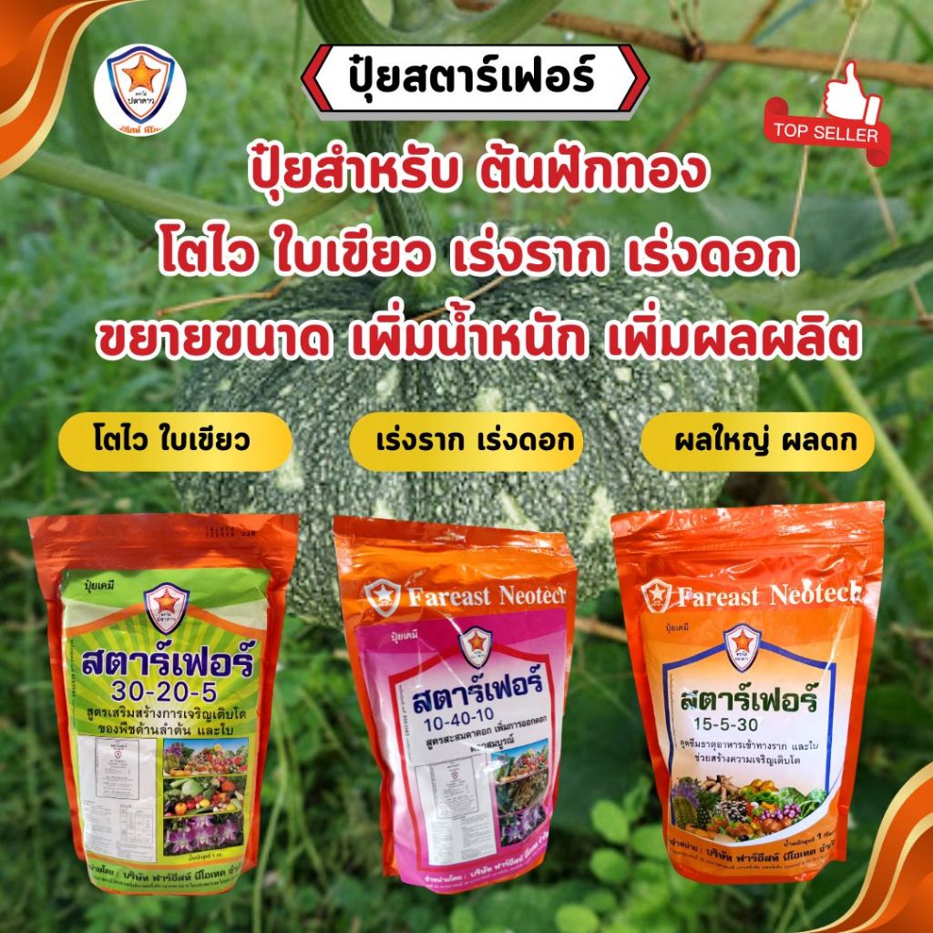 ปุ๋ยฟักทอง ปุ๋ยสูตรพิเศษสำหรับต้นฟักทอง เร่งโต ใบเขียว เร่งราก เร่งดอก ผลใหญ่ ผลดก เพิ่มผลผลิต