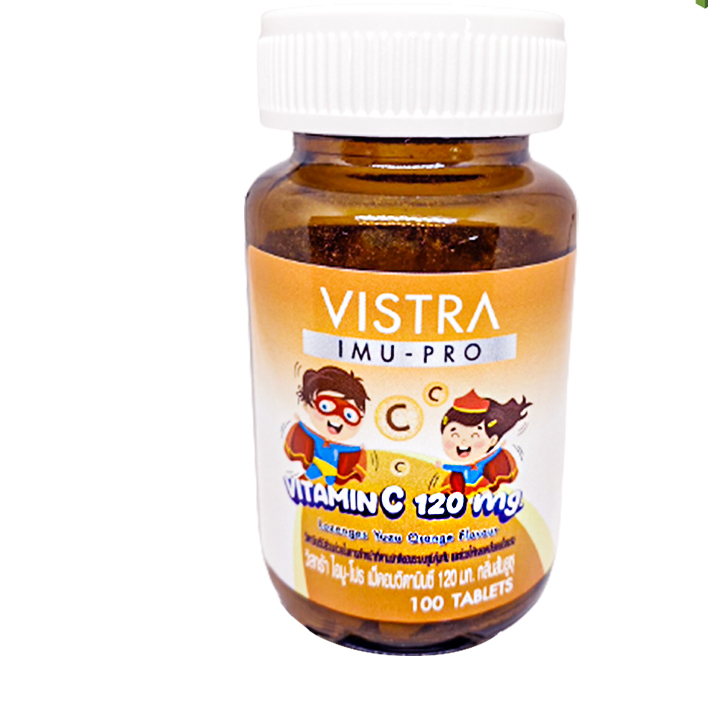 Vistra Immu-Pro Vitamin C 120 mg วิสตร้า ไอมู โปร วิตามินซี 120 มก. เคี้ยวหรืออม ขนาดบรรจุ 100 / ขวด