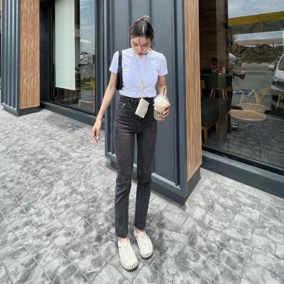ยีนส์ Nammon jeans t06 ผ้ายืดดำฟอก กระบอกเล็ก