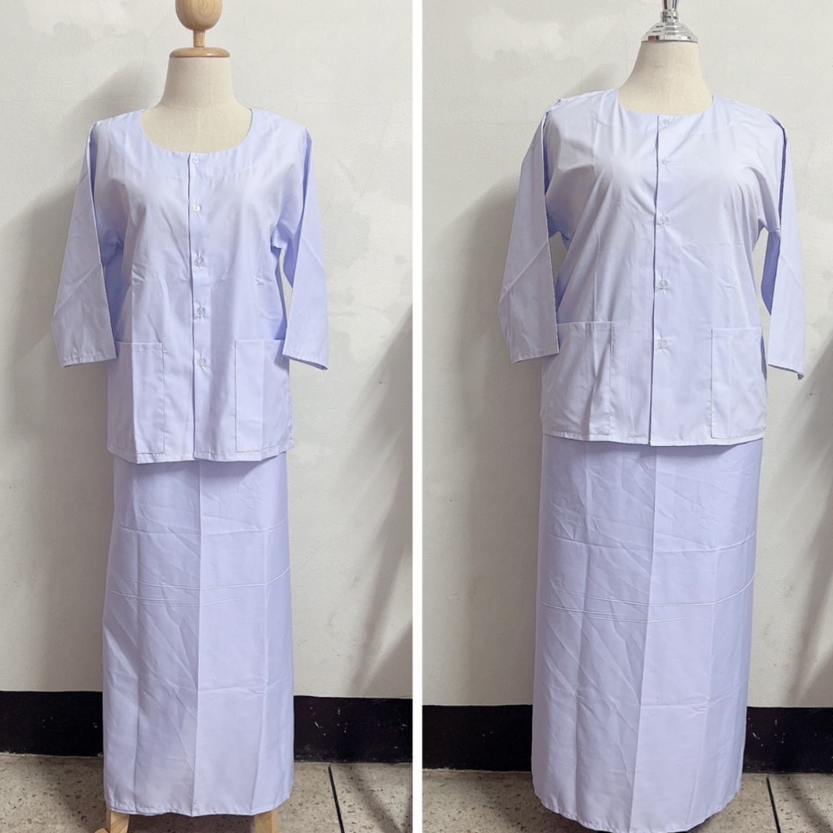ชุดชี ชุดขาว ชุดปฏิบัติธรรม แขน3/4ส่วน+ผ้าถุงเอวยืด