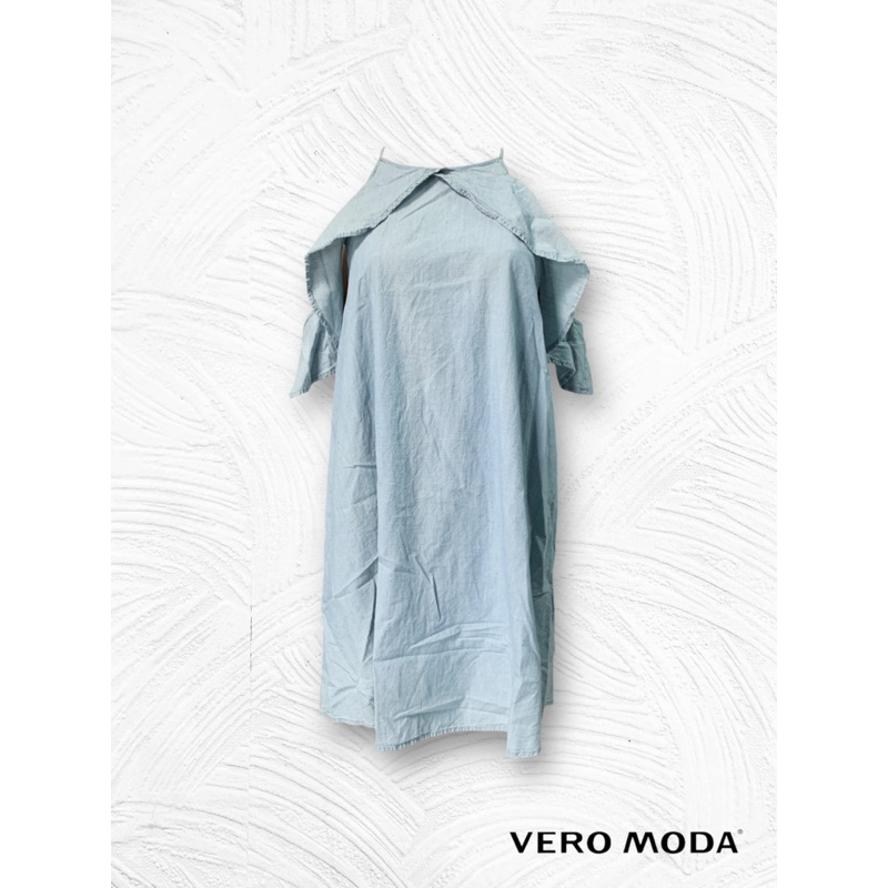 VERO MODA (DS178) ชุดเดรสสั้น ผู้หญิง สียีนส์ ออกงาน ใส่เที่ยว ของแท้มือหนึ่ง เซลตำหนิ ลดราคา🔥