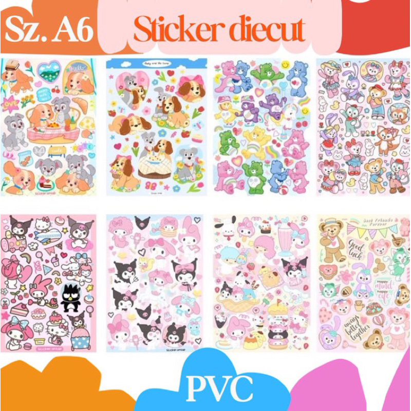 สติ๊กเกอร์ PVC ไดคัท กันน้ำ ลอกแล้วไม่ทิ้งคราบกาว สีชัด ติดทนนาน ขนาด A6 ลาย Disney,sanrio