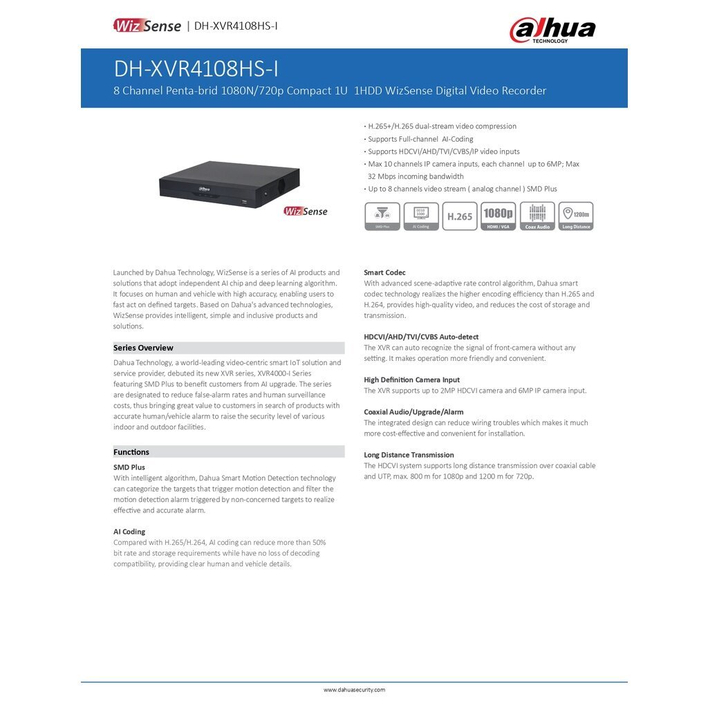 Dahua เครื่องบันทึกกล้องวงจรปิด รุ่น XVR4104HS-i / XVR4108HS-i /  XVR4116HS-i - แบบเลือกซื้อ