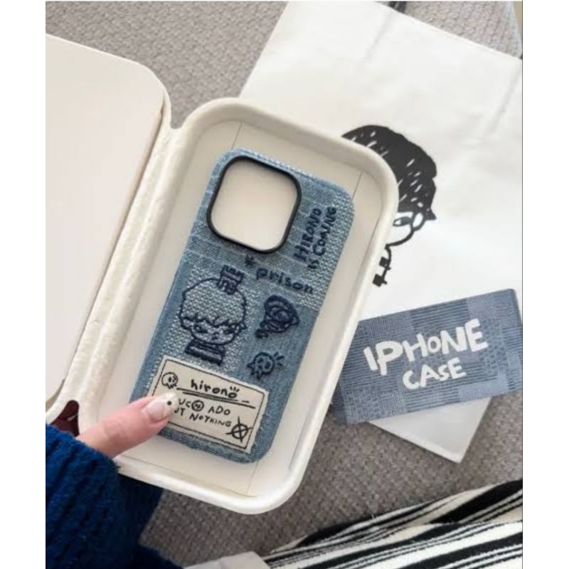 POPMART Case Hirono iPhone15 PM 💙Thinking Phone case denim สียีน 🩶Dinosaur Phone case Grey สีเทา เคส