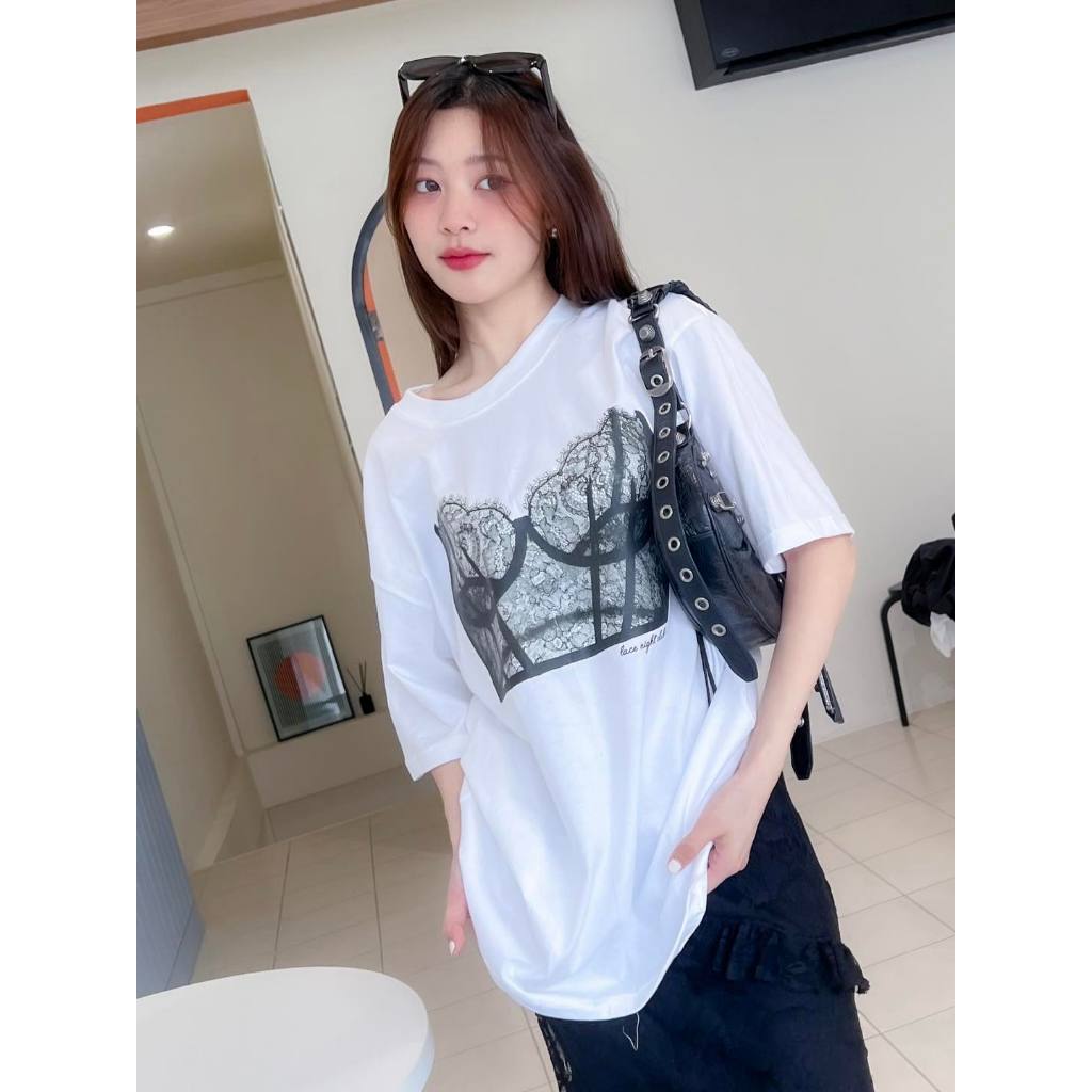 ใหม่! เสื้อยืด โอเวอร์ไซส์ Oversized รุ่น Layered Top เสื้อยืด cotton 100% อก44" (มีหลายลาย)