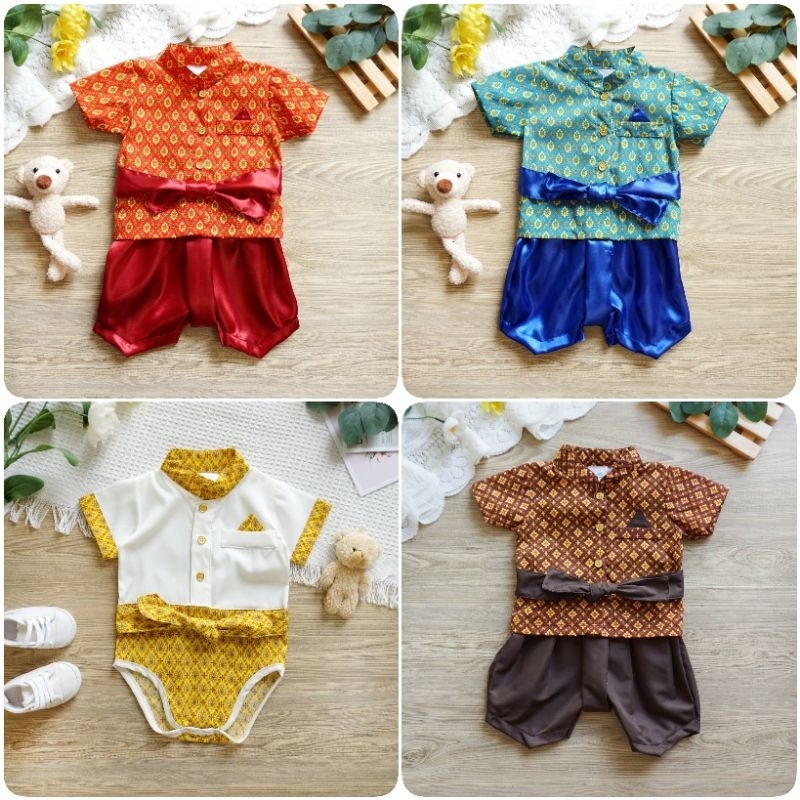 พร้อมส่ง ชุดไทยเด็กแรกเกิด ชุดไทยโจงกระเบน รอมเปอร์เด็กทารก ชุดราชปะแตน