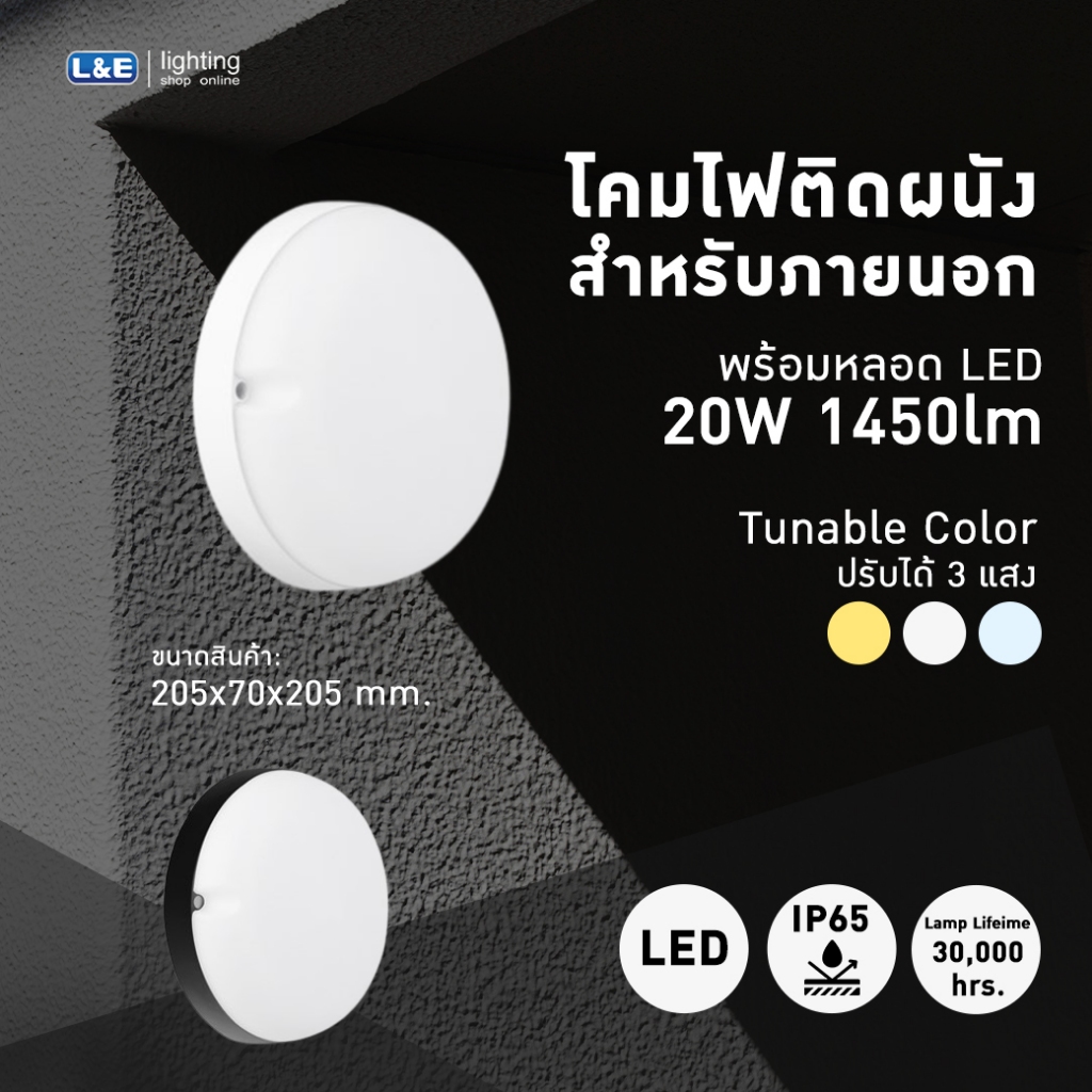 LUMAX โคมติดผนังภายนอกพร้อมหลอด LED 20 วัตต์ รุ่น EWLL503 เปลี่ยนแสงได้ 3 โทน (Warm White, Cool White, Day Light)