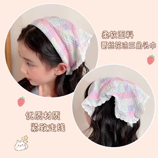 (พร้อมส่ง)Su192-COD-ในไทย-ผ้าคลุมศีรษะ ที่คาดผม ทรงสามเหลี่ยม แต่งลูกไม้ ลายดอกไม้ ลายตารางหมากรุก ผ้าพันคอ สไตล์ฝรั่งเศ