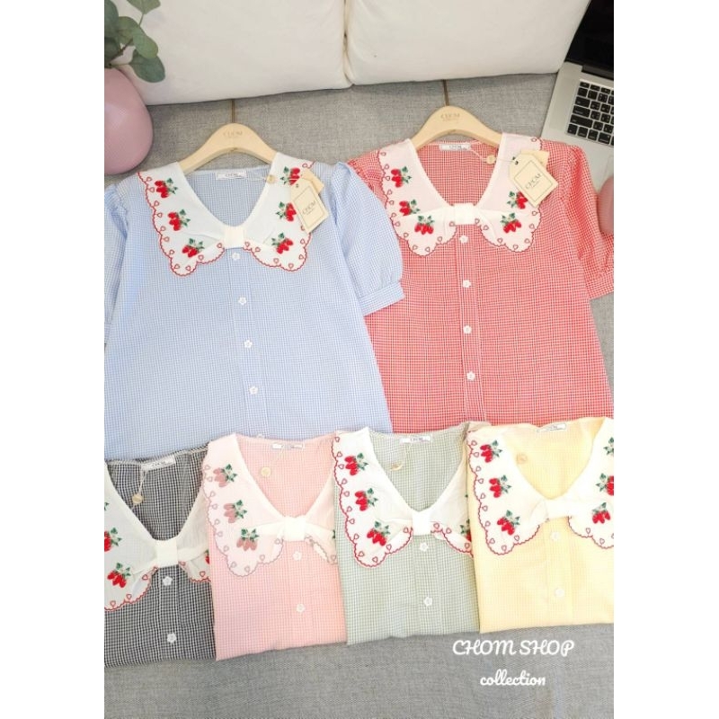เสื้อคอปกป้ายchomอก40-44ยาว24สตอเบอรี่