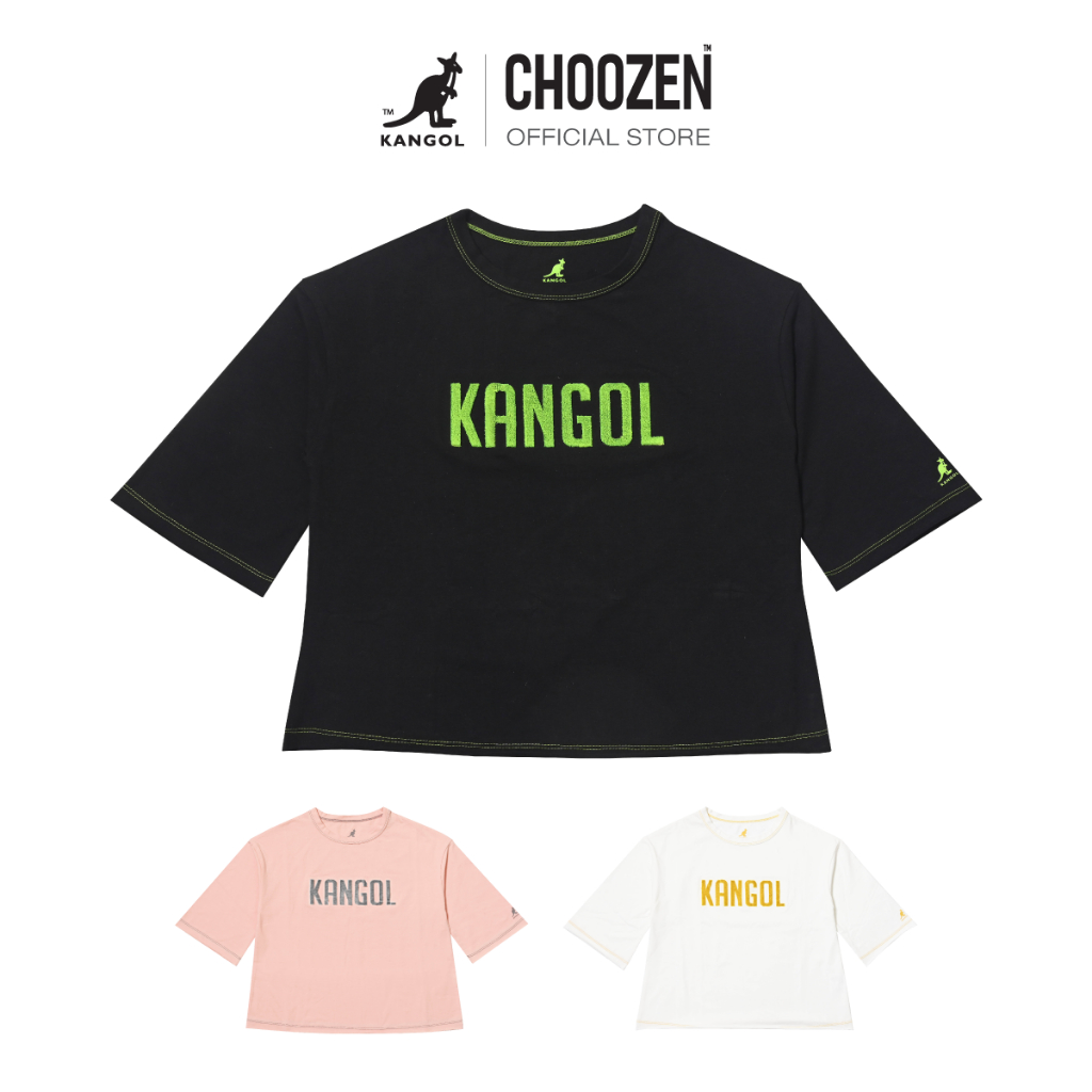 KANGOL T-shirt เสื้อยืดตกแต่งโลโก้ KANGOL สีขาว, ดำ, ชมพู หญิง 61221008