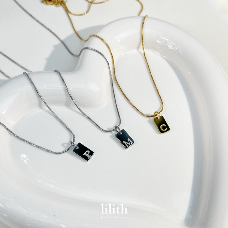 Lilith - Square letter charm necklace (Silver) สร้อยคอ จี้อักษร