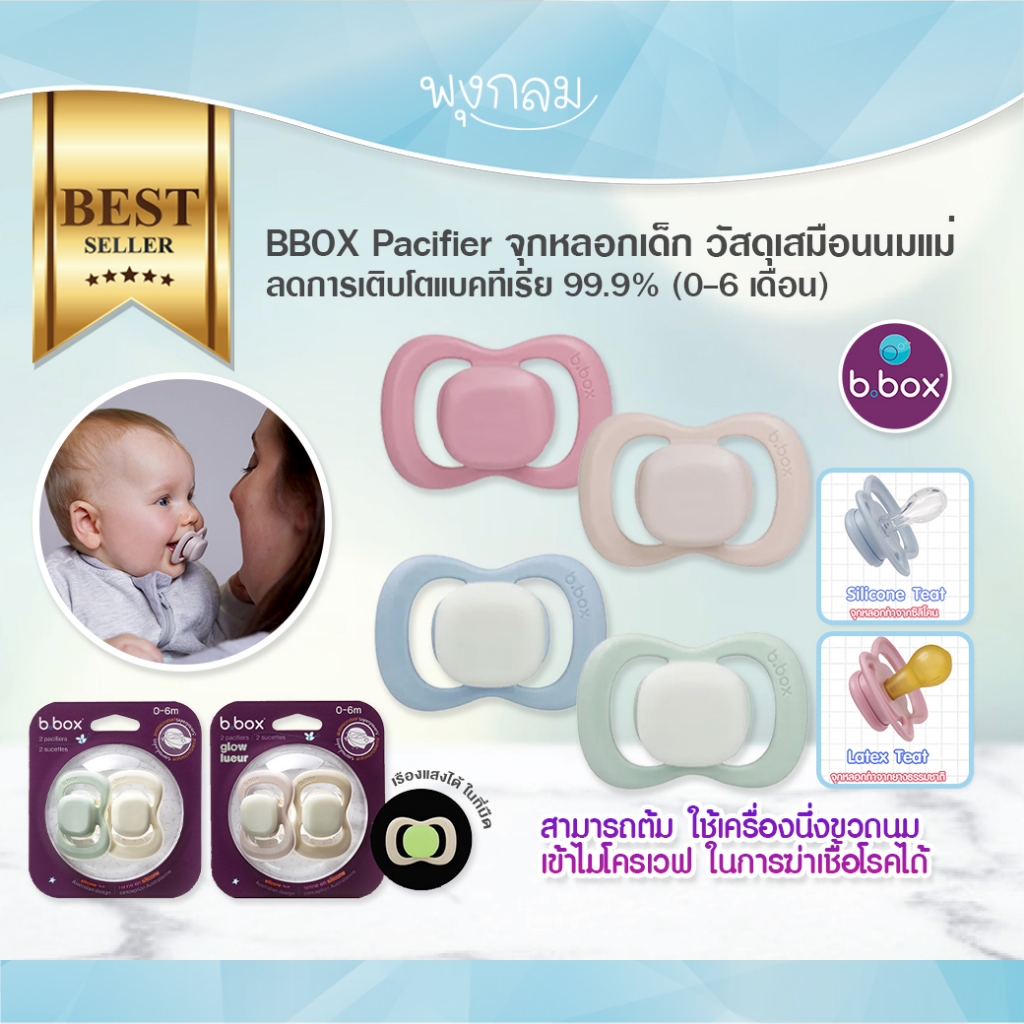 BBOX Pacifier จุกหลอกเด็ก วัสดุเสมือนนมแม่ ลดการเติบโตแบคทีเรีย 99.9% (0-6 เดือน)