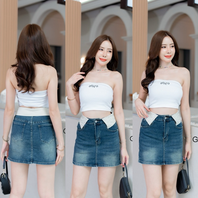 เหลือ 344 บ. โค้ด INC612ZD G.D Jeans กระโปรงกางเกงยีนส์ผ้ายืด เอวสูงเอวพับ