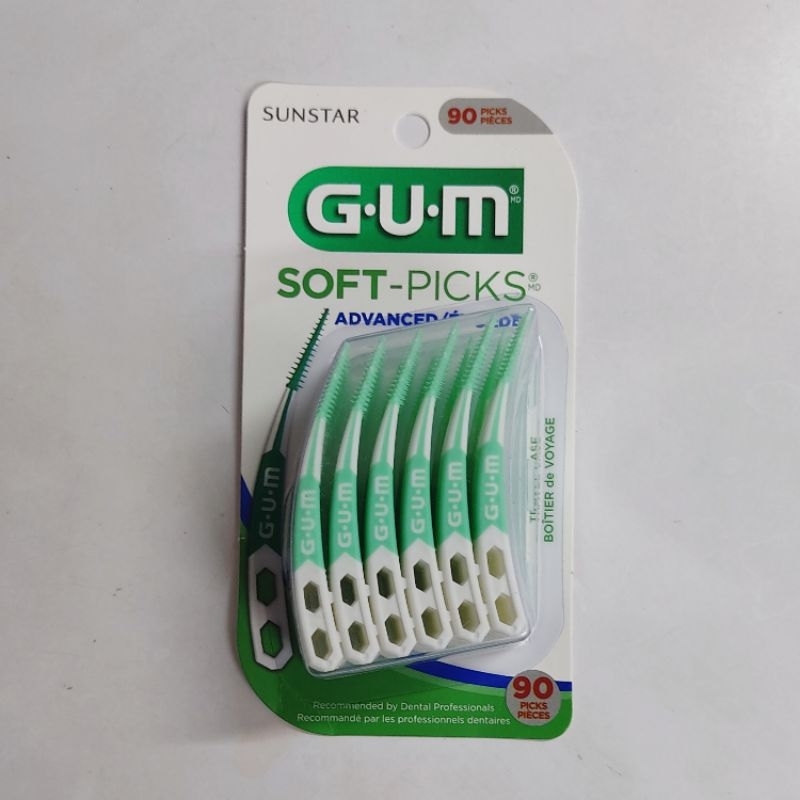 GUM Soft Picks Advanced แพ็ค 90 ชิ้น พร้อมกล่องใส่พกพา ไม้จิ้มฟันแบบนิ่ม แปรงซอกฟัน ซิลิโคน