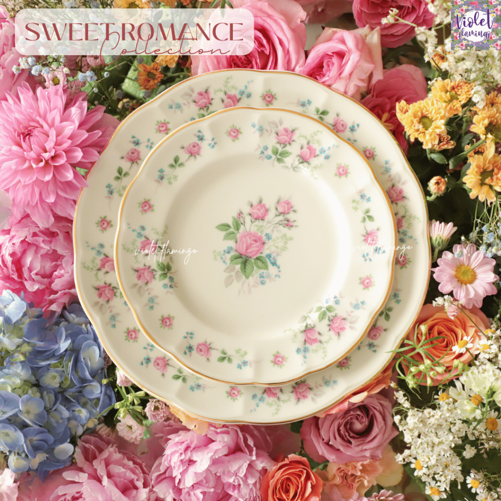 Violet Flamingo จานชามเซรามิค รุ่น Sweet Romance จานทานข้าว งานคุณภาพส่งออกต่างประเทศ