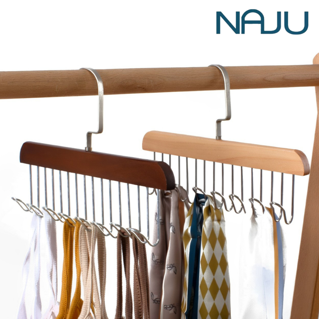 Naju ตะขอไม้แขวนผ้าพันคอ ไม้แขวนตะขอชุดชั้นใน ไม้แขวนเข็มขัด Hanger hook 8ตะขอ แขวนกระเป๋า ผ้าพันคอ เนคไท ประหยัดพื้นที่
