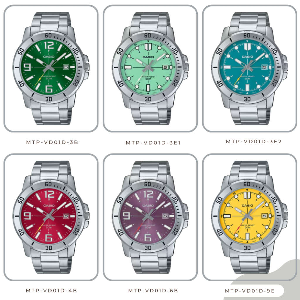 CASIO นาฬิกาข้อมือ MTP-VD01D-3BV MTP-VD01D-3E1V MTP-VD01D-3E2V MTP-VD01D-4BV MTP-VD01D-6BV ของแท้ประ