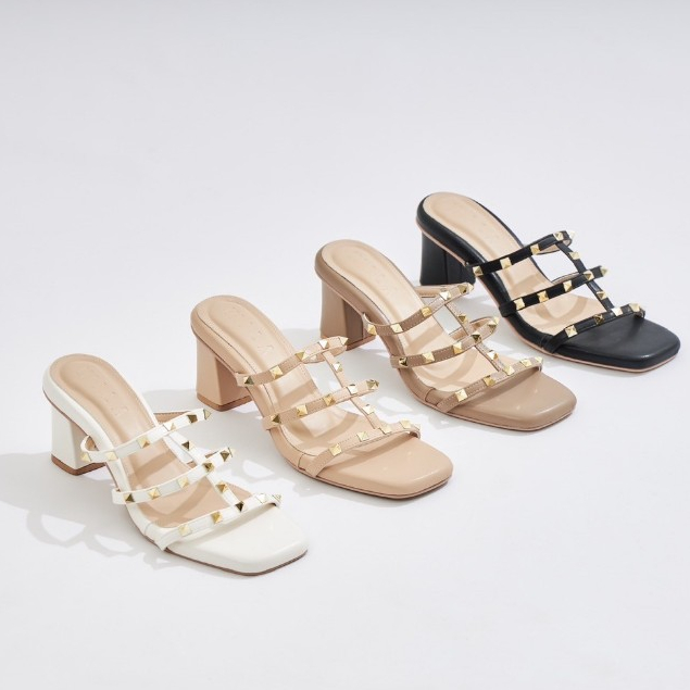 [📢แจกโค้ดลดในไลฟ์]25twentyfives - ( PR ) รองเท้าส้นสูงแต่งหมุด สูง2.5นิ้ว wila shoes