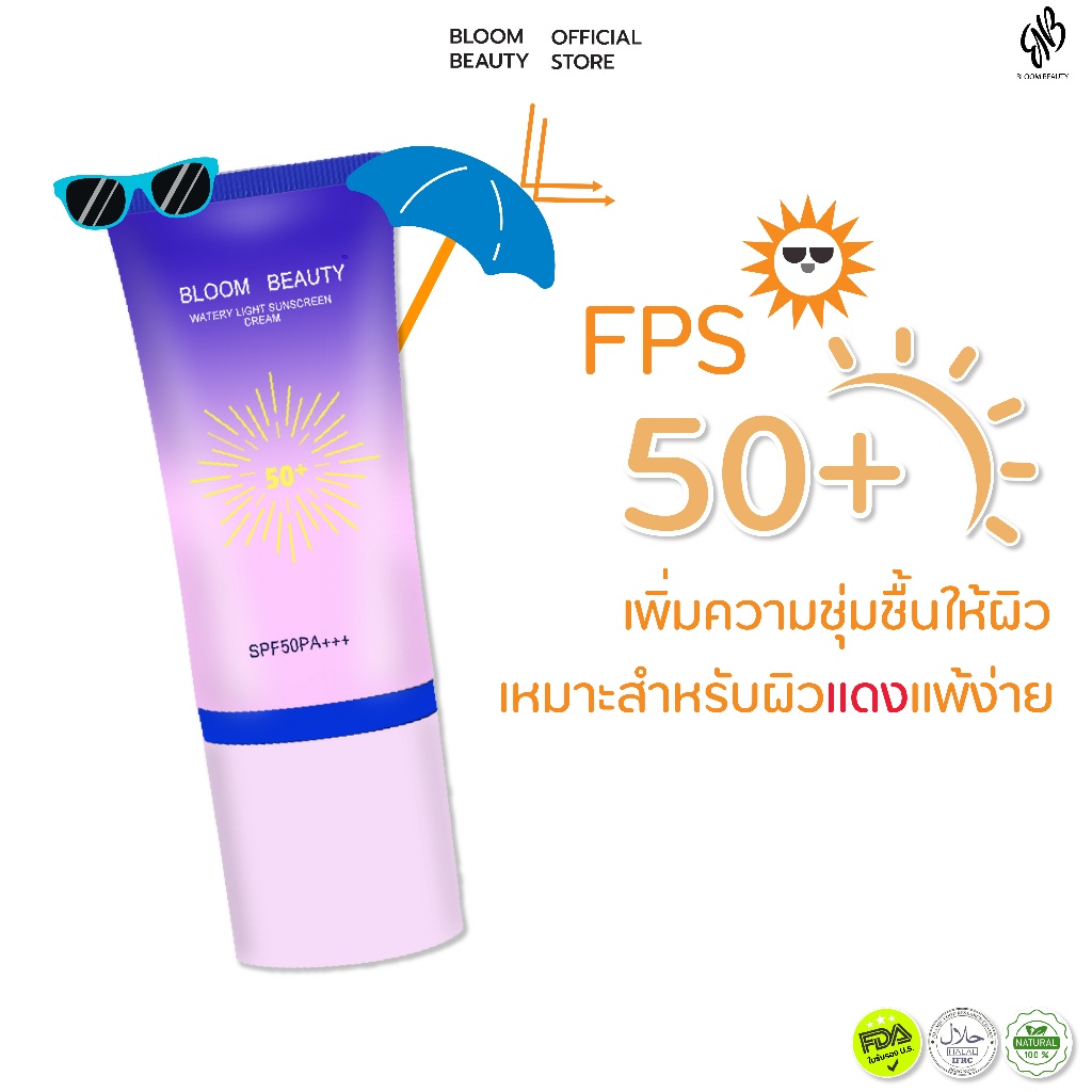 Bloom Beauty กันแดด SPF50 PA+++ ครีมกันแดดหน้า บางเบา ไม่เหนอะหนะ ชุ่มชื้น ผิวแพ้ง่าย กันน้ำ ปกป้อง UVA UVB พร้อมส่ง