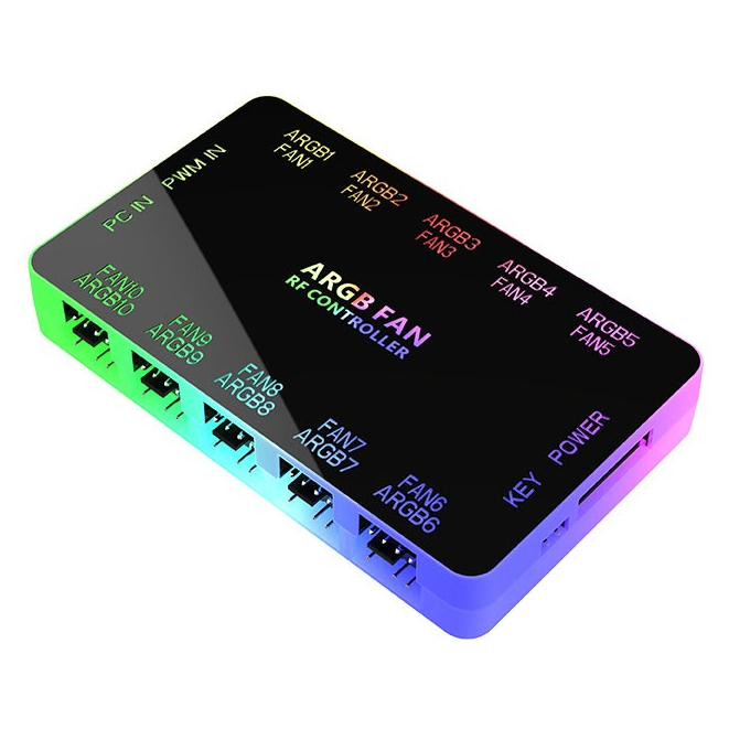 กล่องควบคุมไฟ ARGB Fan hub RF Controller double 10port 4pin PWM+3pin 5V