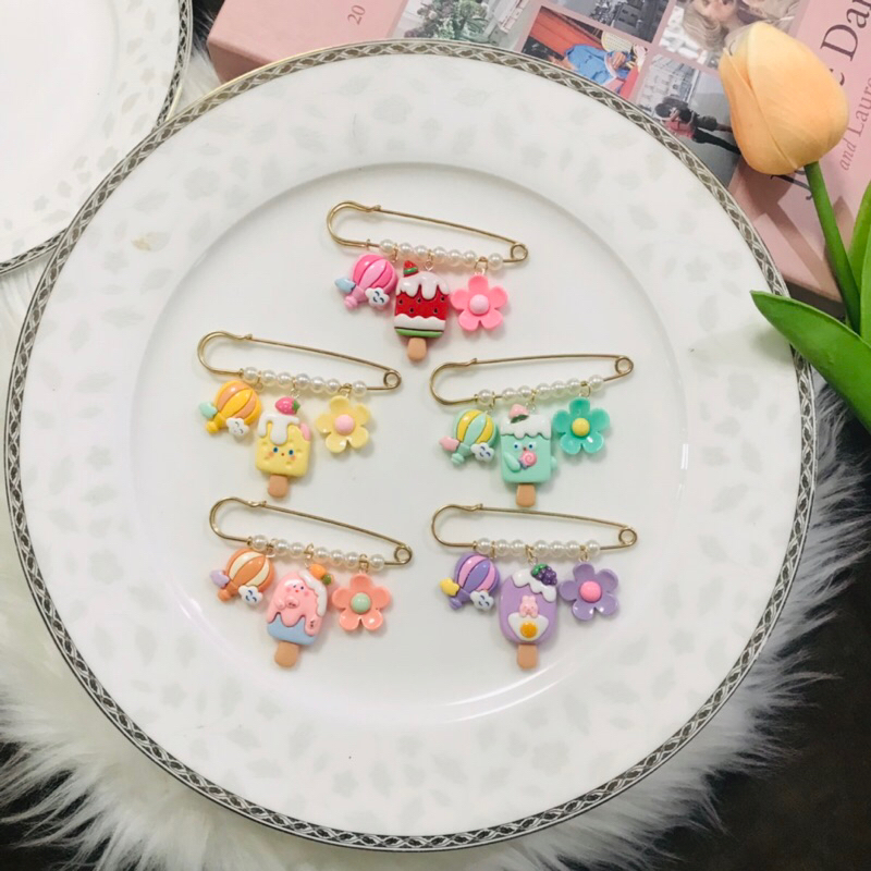 KN09 เข็มกลัดน่ารัก คนท้อง ไอติม แฟชั่นเกาหลี ขนาด 6 ซม.